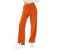 Nina Carter J253 Women's Casual Trousers - Velvet Jogging Bottoms, Relaxed Fit, Corduroy Look Trousers with Elastic Waist and Wide Leg, Rust Brown (J253-13), S