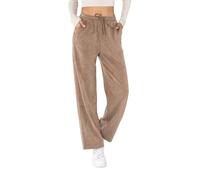 Nina Carter J253 Women's Casual Trousers - Velvet Jogging Bottoms, Relaxed Fit, Corduroy Look Trousers with Elastic Waist and Wide Leg, Taupe (J253-8), M