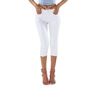 Nina Carter P132 Women's Capri Skinny Fit Jeans High Waist Jeans Distressed Look Washing Effect, White (P132-9), XL