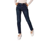 Nina Carter P216 Women's Mom Jeans High Waist Jeans Distressed Look Stretch Jeans, Dark Blue (P216-2), M