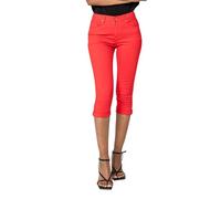 Nina Carter P260 Women's Capri Skinny Fit Jeans High Waist Summer Jeans, Red (P230-10), M