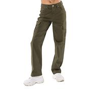 Nina Carter Q1885 Women's Cargo Jeans High Waist Cargo Trousers Stretch Straight Leg Trousers, Khaki (Q1885-2), M