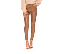 Nina Carter S513 Women's Skinny Fit Wetlook Jeans High Waist Leather Look Stretch Jeans Trousers Ankle Length 5-Pocket Style, Brown (S513-8), S