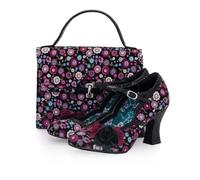 Nina Floral Cord Bar Shoe with Matching Malibu Bag (Black Floral) Black Floral UK7