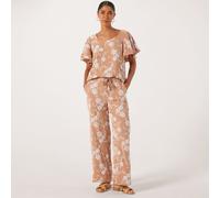 Nina Leonard Drawstring Wide Leg Pocket Trousers In Linen Feel Print PRALINE 3XL
