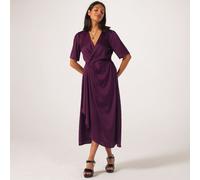 Nina Leonard Hammered Satin Draped Front Dress with Elbow Sleeve BLACK EXTRA SMALL