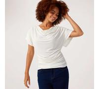 Nina Leonard Short Dolman Sleeve Draped Neck Top With Shirring BLACK 2XL