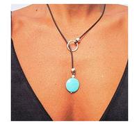 NINA NUGROHO Turquoise Leather Necklace Lariat Necklace Y Shapped Necklace Turquoise Jewelry Boho Gypsy Lucky Ins Korean Ward Off Evil Spirits Fortune Jewelry (Color : Green)