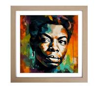 Nina Simone Abstract Art Framed Print | 18x18 Inch Oak Framed Wall Art | Ready to Hang | Abstract Fantasy Picture | Living Room Bedroom Lounge Office