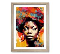 Nina Simone Abstract Framed Wall Art Print, Ready to Hang Picture for Living Room Bedroom Home Office, Oak A2 (48 x 66 cm)