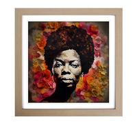 Nina Simone Floral Art No.1 Framed Print | 18x18 Inch Oak Framed Wall Art | Ready to Hang | Modern Floral Picture | Living Room Bedroom Lounge Office