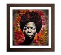 Nina Simone Floral Art No.1 Framed Print | 18x18 Inch Walnut Framed Wall Art | Ready to Hang | Modern Floral Picture | Living Room Bedroom Lounge Office
