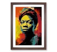 Nina Simone Neo-Plasticism Framed Wall Art Print - Ready to Hang Picture - Modern Art for Living Room Bedroom Kitchen Home - Walnut A4 (27 x 36 cm)