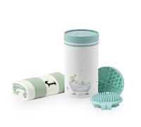 Nina Woof Bath Kit for Dogs & Puppies - Grooming Set with Recycled Cotton Towel, Silicone Brush & Lick Mat - Stylish at-Home Dog Bath Kit, Perfect Dog Gift