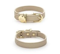 NINA WOOF Copenhagen Leather Dog Collar - Handmade with Vegan Soft Leather Round Padded Collar with Adjustable Buckle for Extra Small, Small, Medium, and Large Dogs - Color Beige, Small