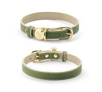 Nina Woof Copenhagen Soft Vegan Leather Round Padded Dog Collar with Adjustable Buckle for Extra Small Medium Large Dogs, Olive Green, M