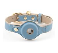 NINA WOOF Cupertino Airtag Dog Collar - Genuine Vegan Leather Air Tag Dog Collar with Durable and Soft Padded Material for Small Dogs - Blue (S (Neck: 12x15"))
