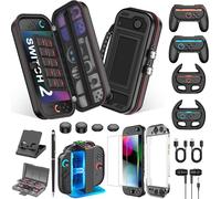 NinABXY Switch 2 Accessories, 18-IN-1 Bundle for Nintendo Switch 2 2025-Carrying Case, Magnetic Split Clear PC Case, Dual Charging Dock, Game Card Holder, Steering Wheels, Ergonomic Grips