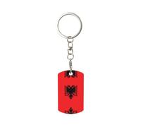 Ninainaid Albanian flag printing Rectangular Metal Keychain Scratch-resistant, wear-resistant, ultra-thin, and portable design; square key ring suitable for car and house keys.