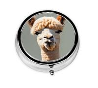 Ninainaid Alpaca Avatar Round Pill Box Portable for Pocket or Purse Organizer Pill Container Holder to Hold Vitamins, Medication, Fish Oil and Supplements