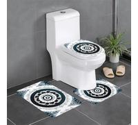 Ninainaid Black and White Round Totem 3 Piece Bathroom Rugs SetSuper Absorbent Quick Dry Bath MatsToilet Rug,Non Slip Extra Thick Shaggy Floor Mat for Shower Tub Sink