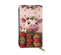 Ninainaid Cows and Strawberries Printing Leather Long Clutch Wallet Large Outdoor Wallet Portable and Practical, Suitable for Both Men and Women.