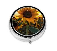 Ninainaid Farm Sunflower Round Pill Box Portable for Pocket or Purse Organizer Pill Container Holder to Hold Vitamins, Medication, Fish Oil and Supplements