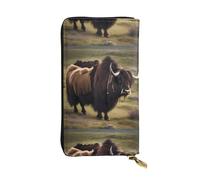 Ninainaid Mighty Highland Yak Printing Leather Long Clutch Wallet Large Outdoor Wallet Portable and Practical, Suitable for Both Men and Women.