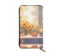 Ninainaid Sunflowers Under The windowsill Printing Leather Long Clutch Wallet Large Outdoor Wallet Portable and Practical, Suitable for Both Men and Women.
