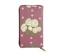 Ninainaid White Rose of Love Printing Leather Long Clutch Wallet Large Outdoor Wallet Portable and Practical, Suitable for Both Men and Women.