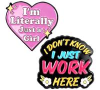 NINATY 2Pcs I Just Work Here Brooch Pins for Women Funny Enamel Pins Heart Shape Cute Button Pin Humorous Phrase Badge Lapel Pin for Jackets Backpacks Hats Christmas Gifts for Coworkers Friends