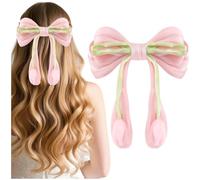 NINATY Flower Bow Hair Clips Pink Tulip Ribbon Hair Clip with Long Tail Silky Stain Bowknot French Barrettes Non Slip Spring Hairpins Cute Hair Accessories for Women Girls Wedding Christmas Birthday