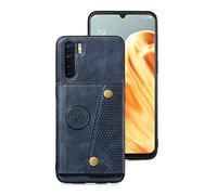 nincyee Card Holder Case for Oppo A91 5G/F15/Reno 3,Back with PU Leather Folding Double Buckle Multifunction Card Bag, Built in iron for Auto Magnet Blue
