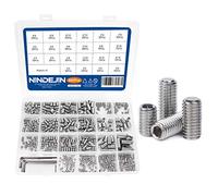 NINDEJIN 666Pcs Grub Screw Kit, M2 M3 M4 M5 M6 M8 Metric Set Screws with 6Pcs Wrench Keys, Hex Allen Head Socket, 304 Stainless Steel Internal Hex Drive Kit for Door Handles