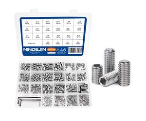 NINDEJIN 666Pcs Grub Screw Kit, M2 M3 M4 M5 M6 M8 Metric Set Screws with 6Pcs Wrench Keys, Hex Allen Head Socket, 304 Stainless Steel Internal Hex Drive Kit for Door Handles