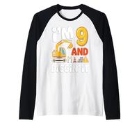 Nine 9yr 9th Birthday Construction 9 Year Old Birthday Boy Raglan Baseball Tee