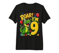 Nine 9yr 9th Birthday Roar Dinosaur 9 Year Old Birthday Boy Premium T-Shirt