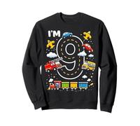 Nine 9yr 9th Birthday Vehicles Cars Planes Fire Truck Boys Sweatshirt