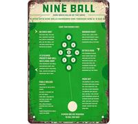 Nine Ball Knowledge Metal Tin Signs Nine Ball Infographics Reading Posters Billiards Player Guide Aluminum Plaques Billiard Room Home Room Wall Decor Gift For Women Men 12x8 Inch Inch Plaque Tin Sign