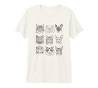 Nine Cat Faces Hand Drawn Sketch Art Feline Lover Premium T-Shirt