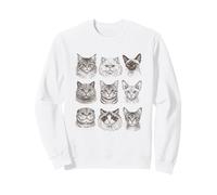 Nine Cat Faces Hand Drawn Sketch Art Feline Lover Sweatshirt