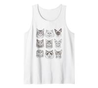 Nine Cat Faces Hand Drawn Sketch Art Feline Lover Tank Top