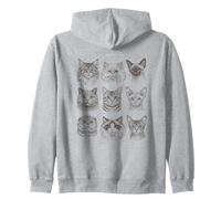 Nine Cat Faces Hand Drawn Sketch Art Feline Lover Zip Hoodie