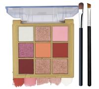 Nine-Color Matte & Shimmer Eyeshadow Palette with Metallic Finishes - Warm & Cool Tones, Highly Pigmented Powder for Day & Night Looks, Includes Two Dual Brushes for Blending & Precise Application