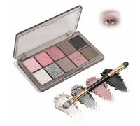 Nine-Colour Matte Shimmer Eyeshadow Palette with Square Pans - Compact Versatile Set for Day Night Makeup Looks Featuring Pink Champagne Gold Olive Silver and Neutral Tones with Dual-Ended Blending