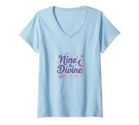 Nine & Divine: Celestial Magic for Dreamers V-Neck T-Shirt, Women, Baby Blue, XL