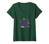 Nine & Divine: Celestial Magic for Dreamers V-Neck T-Shirt, Women, Forest Green, XXL