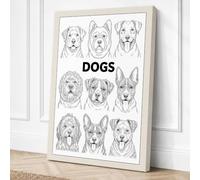 Nine Dog Breeds Typography Canvas Wall Art Print 30x20 Inch
