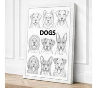 Nine Dog Breeds Typography Canvas Wall Art Print 36x24 Inch
