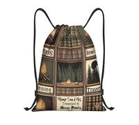 Nine Fire Pit Illustrations, Various Themes, Plaid Backgrounds Drawstring Backpack String Bags Lightweight Unisex Gym Bag For Holiday Beach Women 36X42Cm